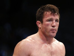 FILE - In this Aug. 17, 2013, file photo, Chael Sonnen looks on after his win against Mauricio 'Shogun' Rua, of Brazil, in their UFC mixed martial arts light heavyweight bout in Boston