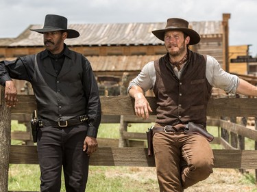 Denzel Washington (L) and Chris Pratt star in "The Magnificent Seven."