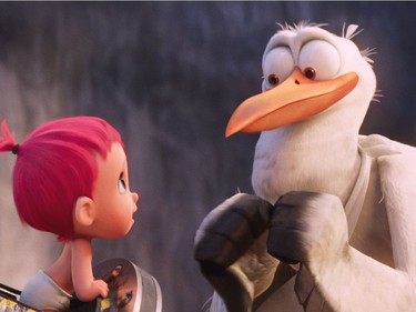 The baby and Junior voiced by Andy Samberg in "Storks."