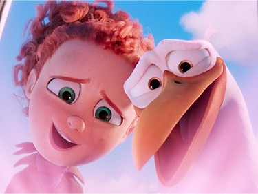 Tulip voiced by Katie Crown (L) and Junior voiced by Andy Samberg in "Storks."