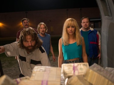 L-R: Ken Morino (back), Zach Galifianakis, Owen Wilson, Kristen Wiig and David Ratray star in Relativity Media's "Masterminds."