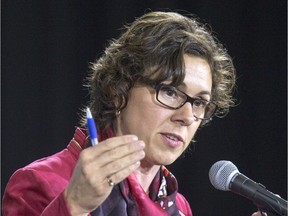 Kelley Moore speaks at the mayoral forum at Prairieland Centre in Saskatoon on Sept. 28, 2016