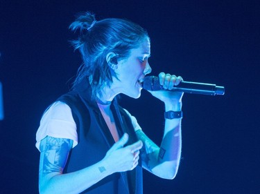 Sara Quin of Tegan and Sara performs at the first show on the band's Love You To Death North American tour at TCU Place in Saskatoon on Sept. 9.