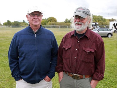 Ken Weightman (L) and Doug Mason are on the scene at the Highland Games at Diefenbaker Park in Saskatoon on September 11, 2016.