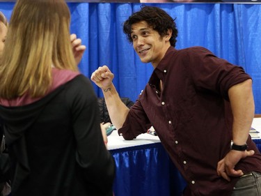 Bob Morley, who plays Bellamy in the tv show The 100, talks with fans at the  Saskatoon Comic and Entertainment Expo in Saskatoon on September 18, 2016.