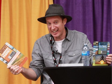 Robin Esrock speaks at the Word on the Street festival in Saskatoon on September 18, 2016 .