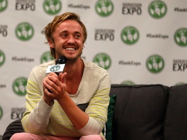 Tom Felton, who played Draco in the Harry Potter movies, answers questions from fans during a panel at the Saskatoon Comic and Entertainment Expo on September 18, 2016.
