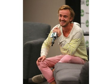 Tom Felton, who played Draco in the Harry Potter movies, answers questions from fans during a panel at the Saskatoon Comic and Entertainment Expo on September 18, 2016.