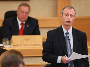 City Manager Murray Totland speaks during a city council meeting in Saskatoon on September 19, 2016.