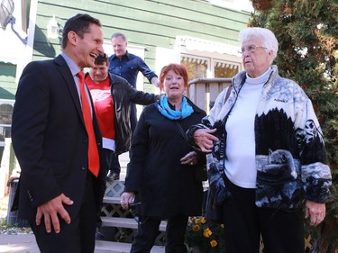 Dr. Murray Howe and Gordie Howe's sister Helen Cummine visit one of Gordie Howe's childhood homes in Saskatoon on September 25, 2016.