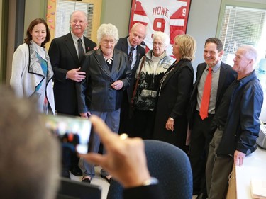 Gordie Howe's family poses for a photo in King George school, where he attended school in Saskatoon on September 25, 2016.