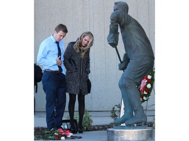 Sixty-one members of Gordie Howe's family made the trip to Saskatoon this weekend to bear witness as the ashes of Gordie and his wife Colleen are interred at Howe's statue at SaskTel Centre on September 25, 2016.