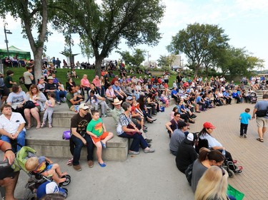 People attend dancing and musical entertainment at River Landing during the PotashCorp Fireworks Festival, September 2, 2016.