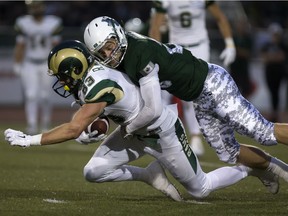 Spencer Krieger (right) and the U of S Huskies will take on the Regina Rams Saturday at the new Mosaic Stadium.