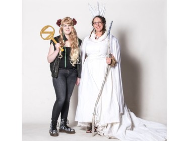 Felix Paulhus as Ozma od Oz Punisav (L) and Fern Block as White Witch/Narme pose for a photograph during the Saskatoon Comic and Entertainment Expo at Prairieland Park in Saskatoon, September 17, 2016.