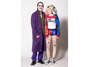 Jacob Dyrland as Joker (L) and Madison Munro as Harley Quinn pose for a photograph during the Saskatoon Comic and Entertainment Expo at Prairieland Park in Saskatoon, September 17, 2016.