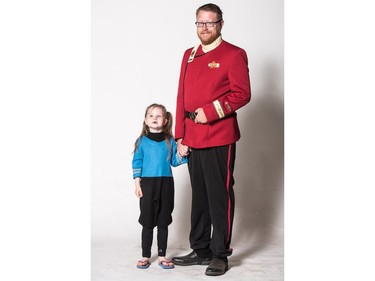 Miles Hutchings as a Star Trek Captain and Callie Hutchings as a Star Trek First Officer pose for a photograph during the Saskatoon Comic and Entertainment Expo at Prairieland Park in Saskatoon, September 17, 2016.