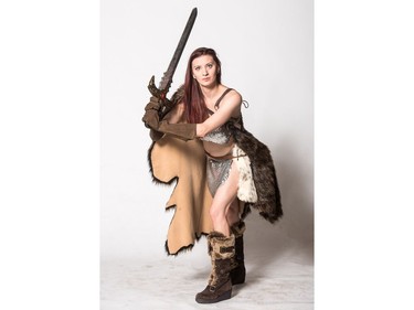 Brianne Yawortei as Red Sonja poses for a photograph during the Saskatoon Comic and Entertainment Expo at Prairieland Park in Saskatoon, September 17, 2016.