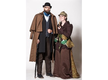 Christopher West as Dr. Watson (L) and Meaghan West as Sherlock Holmes pose for a photograph during the Saskatoon Comic and Entertainment Expo at Prairieland Park in Saskatoon, September 17, 2016.