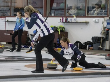 Team Hasseborg takes on Team Muirhead during the Colonial Square Ladies Curling Classic at Nutana Curling Club in Saskatoon, September 17, 2016.