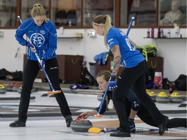 Team Hasseborg takes on Team Muirhead during the Colonial Square Ladies Curling Classic at Nutana Curling Club in Saskatoon, September 17, 2016.