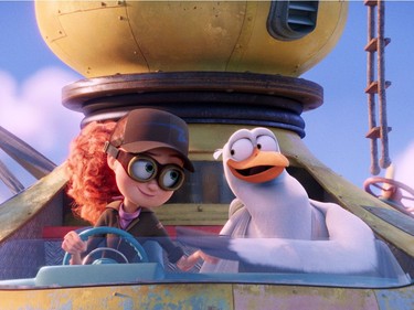 Tulip voiced by Katie Crown (L) and Junior voiced by Andy Samberg in "Storks."