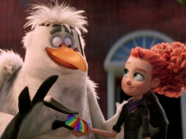 Jasper voiced by Danny Trejo (L) and Tulip voiced by Katie Crown in "Storks."