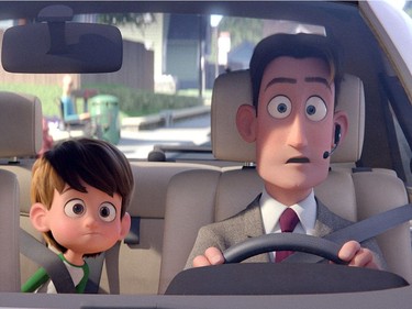 Nate Gardner voiced by Anton Starkman (L) and Henry Gardner voiced by Ty Burrell in "Storks."