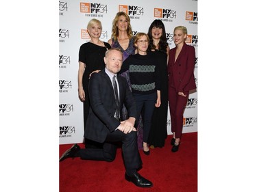 L-R: Actors Jared Harris, Michelle Williams, Laura Dern, Lily Gladstone and Kristen Stewart pose with director Kelly Reichardt (C) at the "Certain Women" premiere during the 54th New York Film Festival at Alice Tully Hall, Lincoln Centre on October 3, 2016 in New York City.