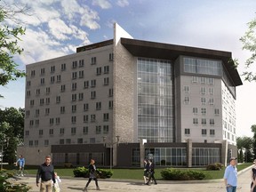 An artist's rendering of the 220-room hotel under construction on the northeast corner of College Quarter, south of College Drive. The hotel is being built by P.R. Hotels Ltd. on land leased from the University of Saskatchewan.