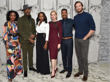 L-R: Aunjanue Ellis, Colman Domingo, Aja Naomi King, Penelope Ann Miller, Nate Parker and Armie Hammer participate in the BUILD Speaker Series to discuss "The Birth of a Nation" at AOL Studios on October 5, 2016 in New York.