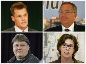 Mayor candidates (clockwise, from left) Charlie Clark, Don Atchison, Kelley Moore and Devon Hein