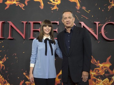 Actors Felicity Jones and Tom Hanks pose for photographers during a photo call for "Inferno" in London, England, October 12, 2016.