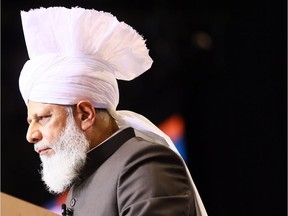 Hazrat Mirza Masroor Ahmad, The Caliph of the Ahmadiyya Muslim community,  speaks at the International Centre part of the Jalsa Salana Annual Convention in Toronto on Oct. 7, 2016.