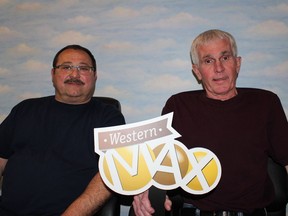 John Gabor (left) and Alvin Wick of North Battleford won $1 million in the Western Max lotto. (Supplied/Western Canadian Lottery Corporation)