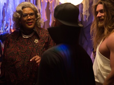 L-R: Tyler Perry, Yousef Erakat and Brock O'Hurn star in "Tyler Perry's Boo! A Madea Halloween."