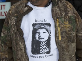 Family members wore t-shirts honouring baby Nikosis Jace Cantre to court in October 2016, when a teen girl pleaded guilty to second-degree murder.