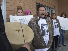 Family and friends, including grandfather Jeff Longman, were outside Saskatoon provincial court on Oct. 12, 2016, where a teenage girl pleaded guilty to second-degree murder in the death of Nokisis Jace Cantre