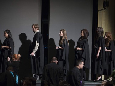 Newly graduated students wait to receive diplomas during Fall Convocation at TCU Place in Saskatoon, October 22, 2016.