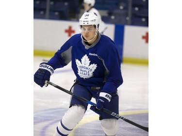 Auston Matthews of the Toronto Maple Leafs during a pre-game skate at SaskTel Centre before facing the Ottawa Senators, October 4, 2016.