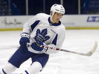 Brooks Laich of the Toronto Maple Leafs during a pre-game skate at SaskTel Centre before facing the Ottawa Senators, October 4, 2016.