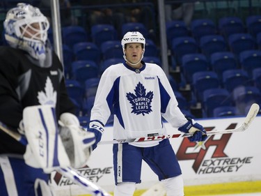 Brooks Laich of the Toronto Maple Leafs during a pre-game skate at SaskTel Centre before facing the Ottawa Senators, October 4, 2016.