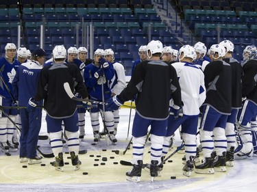 The Toronto Maple Leafs during a pre-game skate at SaskTel Centre before facing the Ottawa Senators, October 4, 2016.