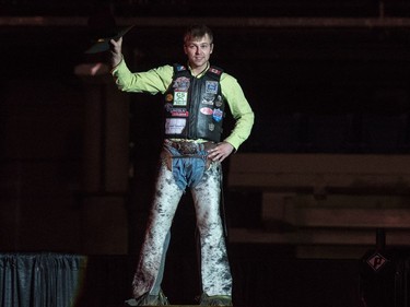 Dakota Buttar is introduced during the Professional bullriding Canadian final at SaskTel Centre in Saskatoon, October 15, 2016.