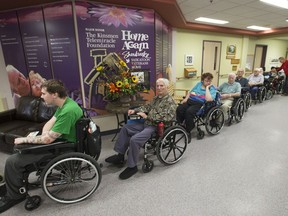 Residents of Sherbrooke Community Centre line up to cast their ballot in the upcoming civic election on Tuesday, October 18, 2016.