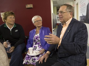 Don Atchison with volunteers Cheryl Cook and Beverley Martin in his campaign headquarters while waiting on the results of the civic election, October 26, 2016.