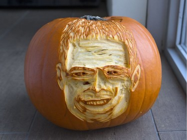 A pumpkin in the doorway of the Charlie Clark campaign office, October 27, 2016.