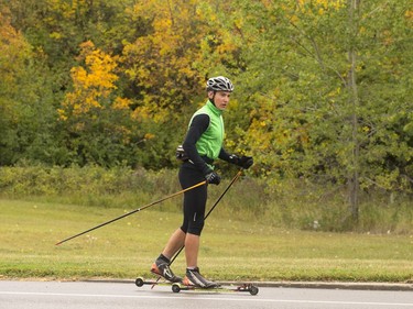 At least Stefano Zanotto wasn't skiing in snow as he did a workout along Spadina Crescent East, September 7, 2016.