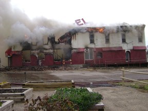 The Clarendon Hotel in Gull Lake, Saskatchewan was destroyed by a fire on Oct. 9. (Photo courtesy Lynne Downey)