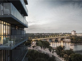This rendering shows the view from the condominium tower planned for Parcel Y at River Landing in Saskatoon. (Urban Capital)